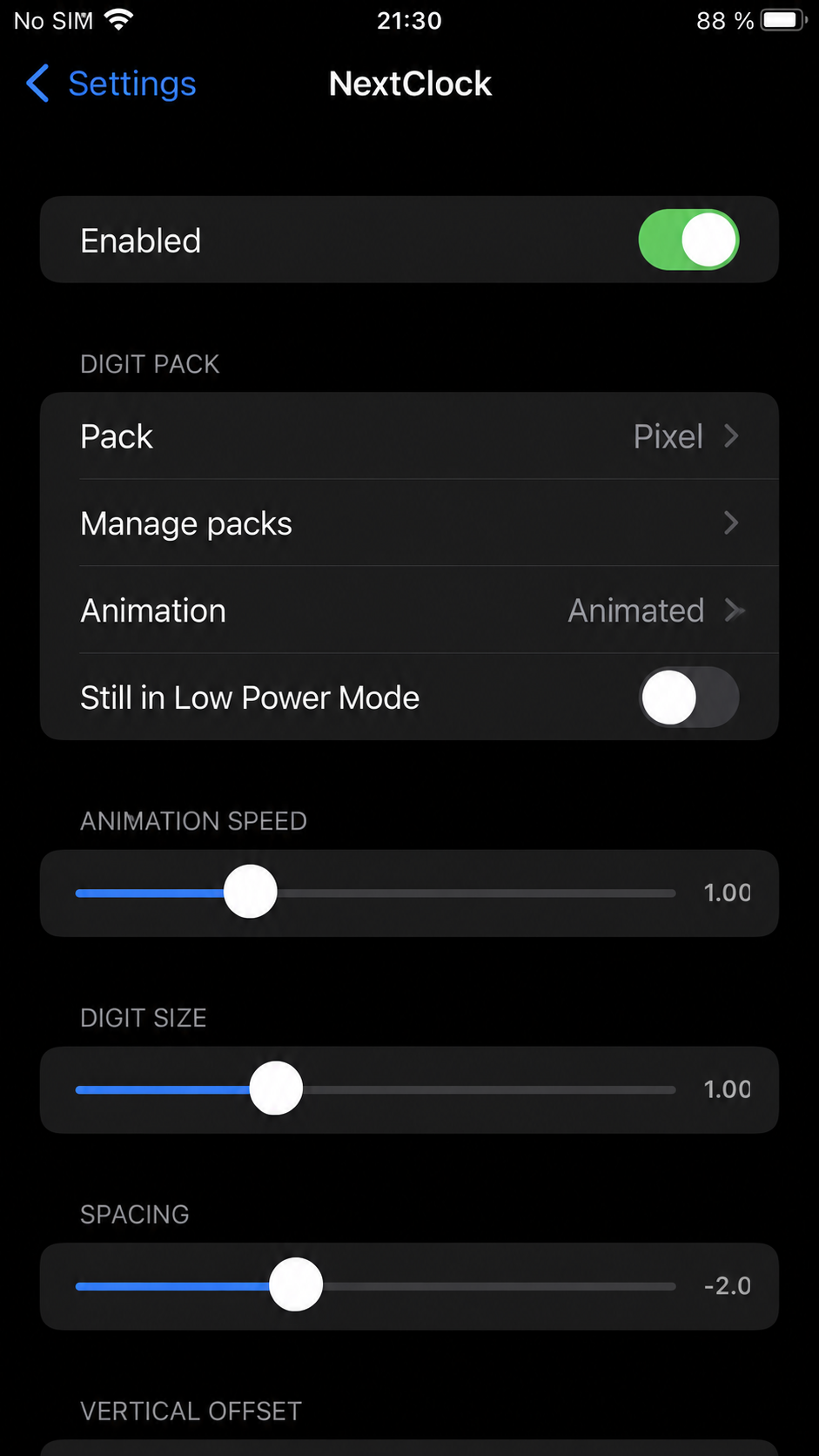 Pack and animation settings